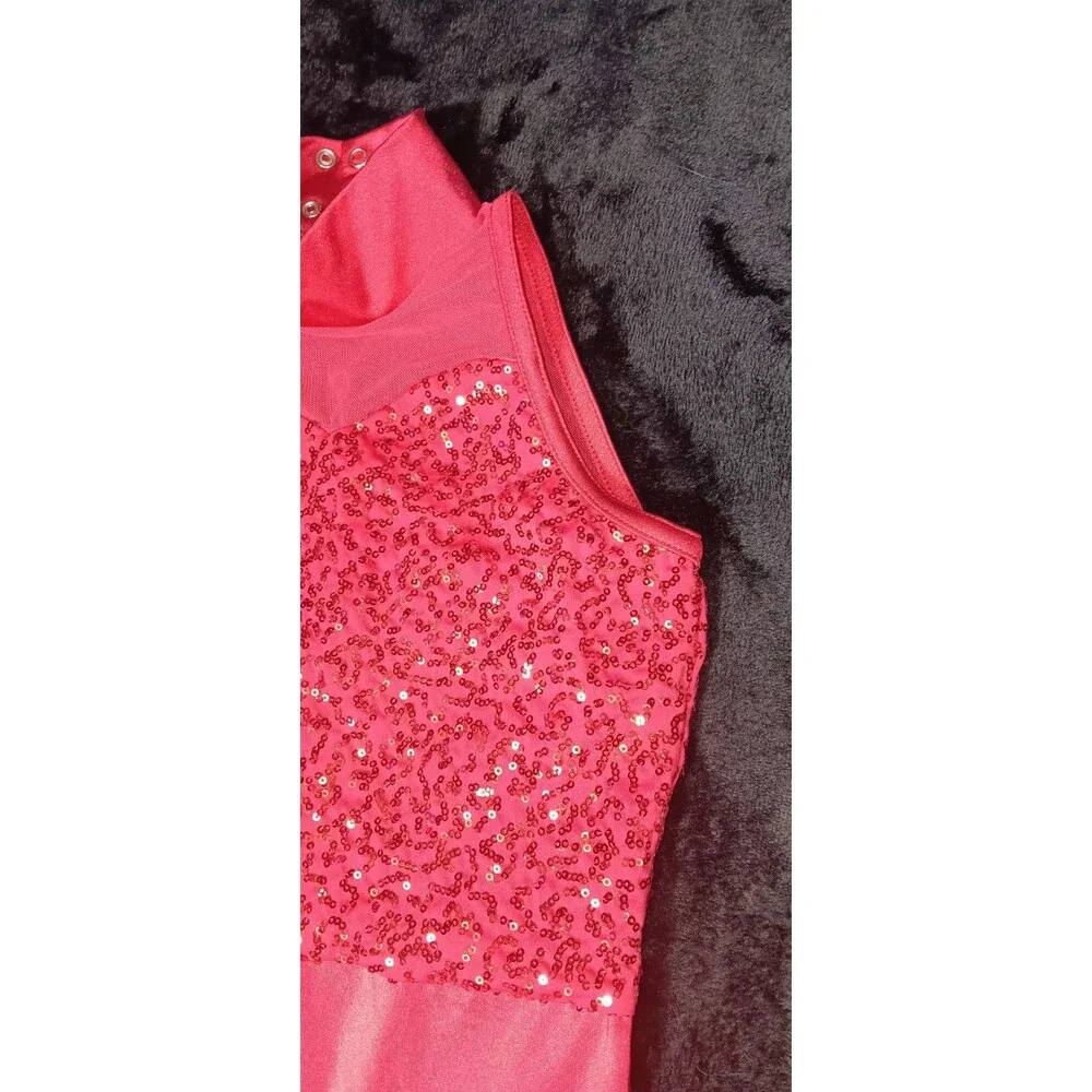 Weissman No Lie Red Sequin Fringe Jumpsuit MC Dance Costume Jazz Tap Disco 70s